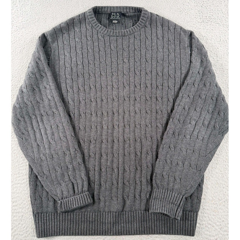 Jos A Bank Executive Collection Sweater Men's Large Gray Cable Knit Crew Neck